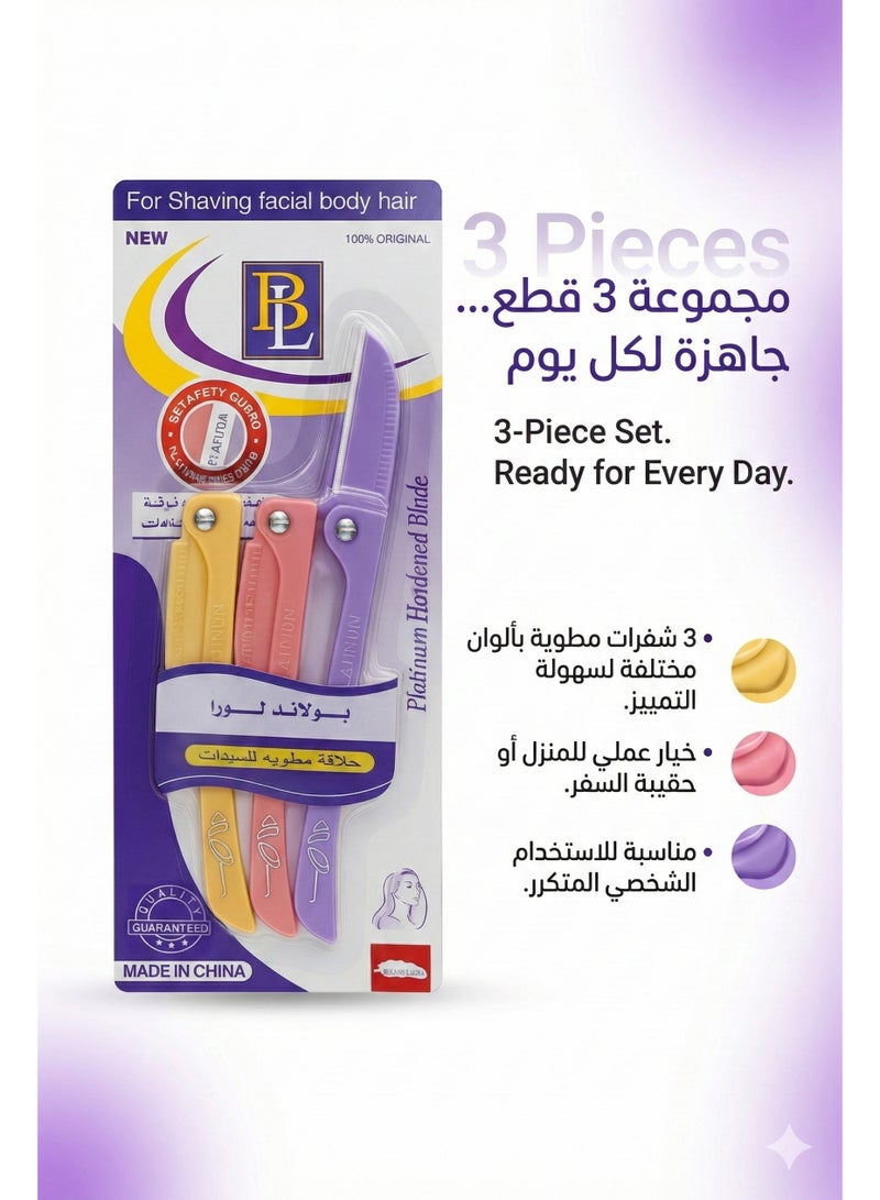 BOLAND LAURA Blend Laura Premium Women’s Facial & Body Hair Razor Set – Safe Stainless Steel Blades with Ergonomic Handle (3-Pack) - Image 3